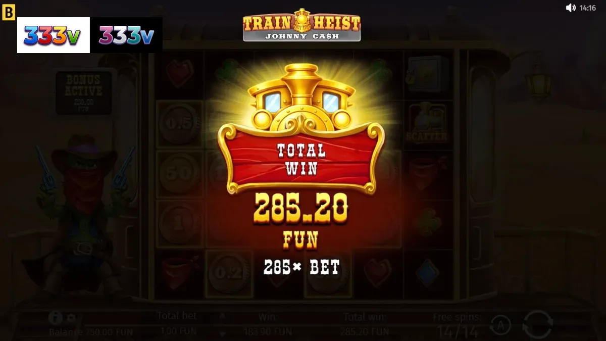 Tampilan visual slot Train Heist Johnny Cash dengan tema koboi dan perampokan kereta